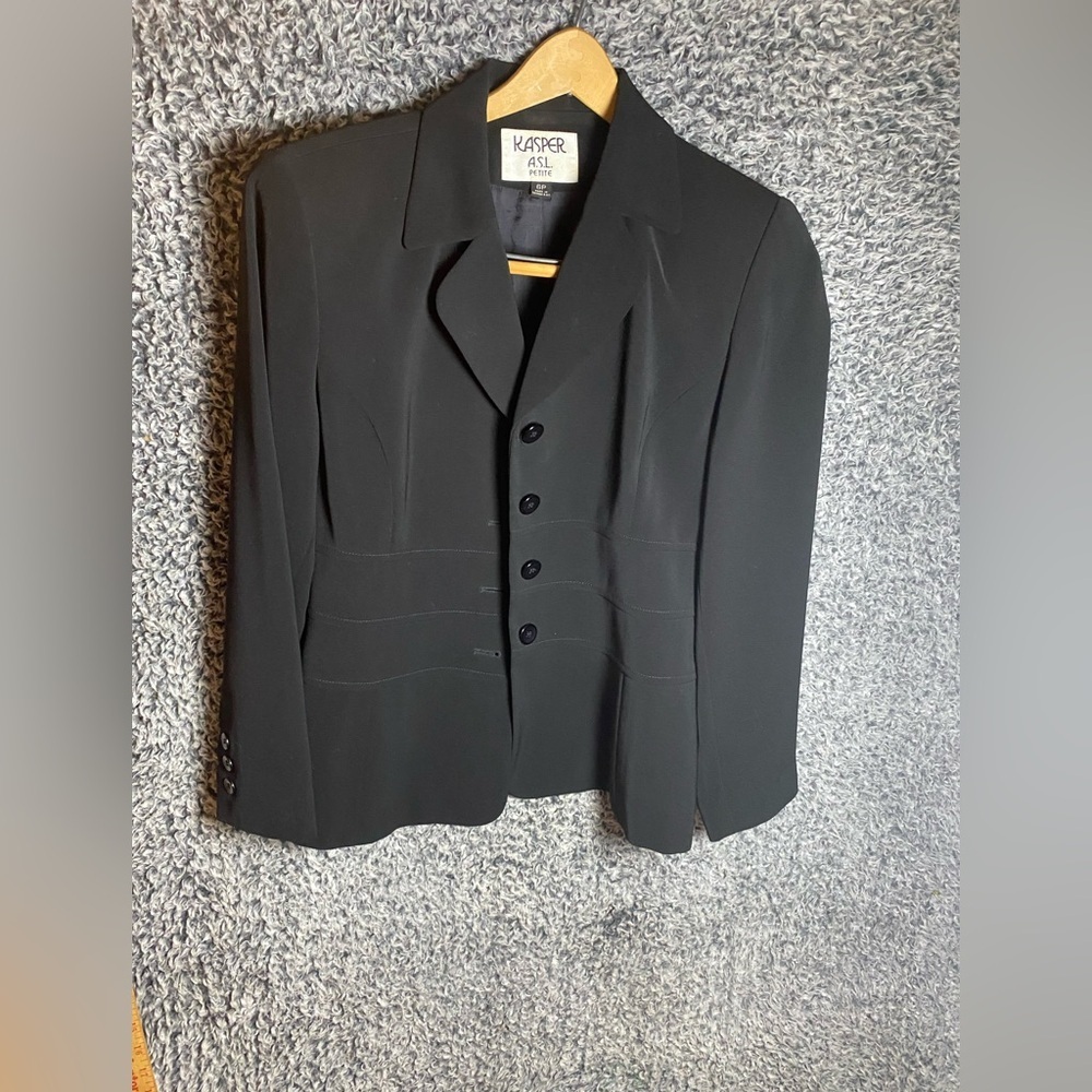Kasper A.S.L. Petite Black 2-Piece Skirt Suit Set Size 6P